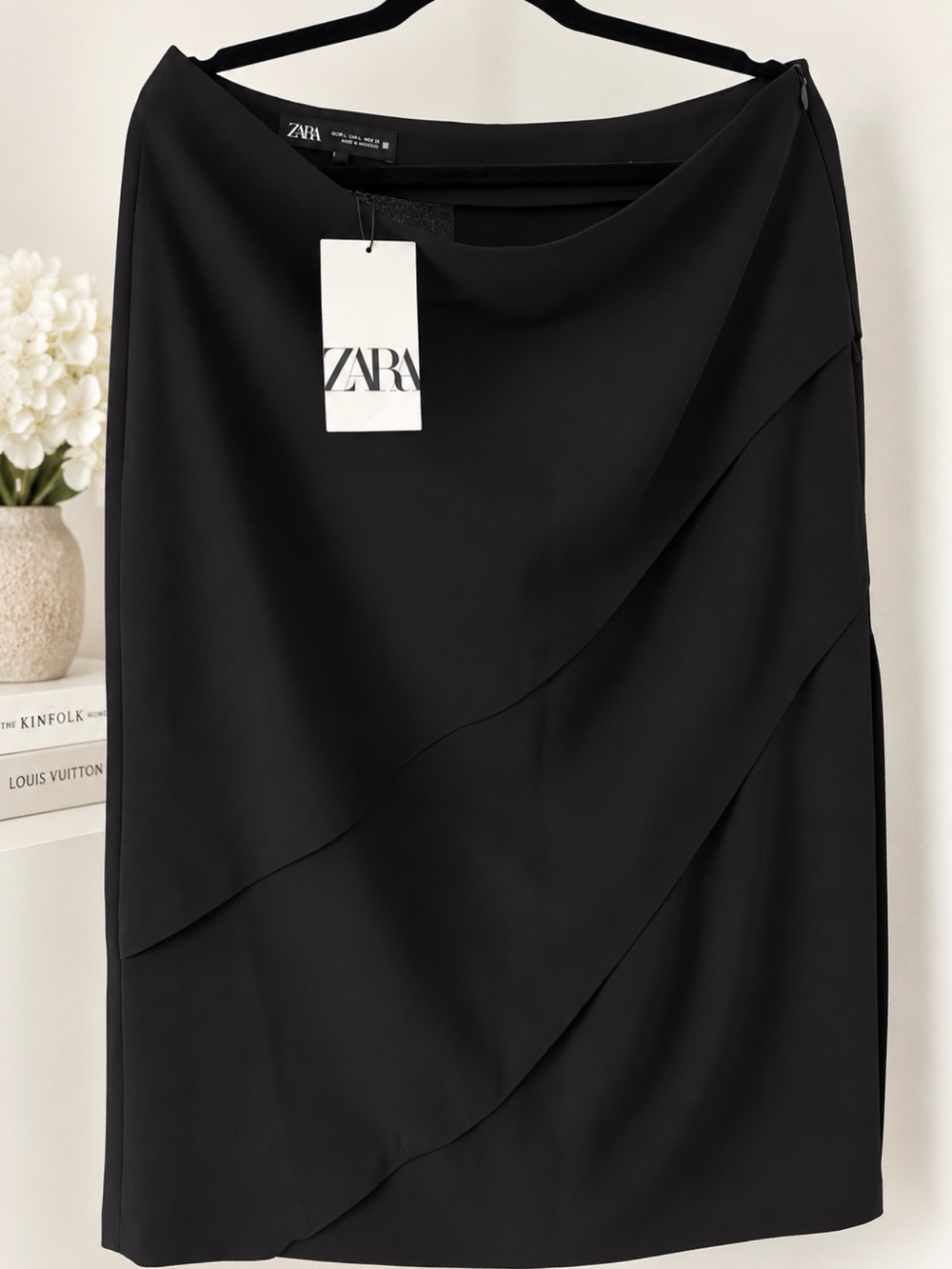 ZARA Black Layered Draped Pencil Skirt